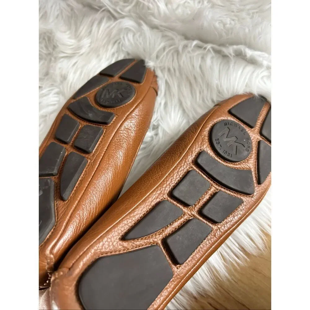 MICHAEL KORS Fulton camel brown tan leather moccasin ballet flats Preowned Sz 9M - Picture 5 of 7